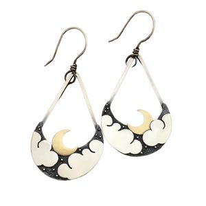 Moon in Sky Whimsical Drop Earrings